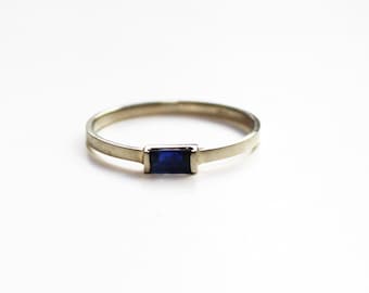 Blue Sapphire Baguette Ring (14K white or yellow gold)