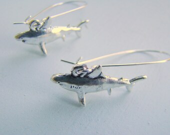 Antique Silver Shark Earrings