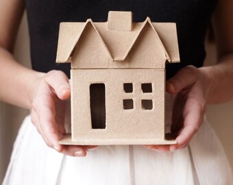 Paper Mache House Shaped Box, U-Decorate