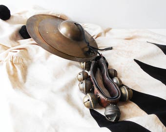 Antique French Street Musician's Instrument Cymbals and Bells