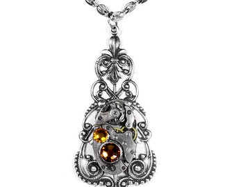 Steampunk Jewelry Vintage Womens Necklace ART DECO Watch Victorian Filigree Topaz Crystals Wedding Holiday - Jewelry by Steampunk Boutique