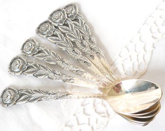 6 vintage silver plated tea spoons teaspoons cutlery set Hildesheimer rose wedding gift vintage dessert spoons tea party high tea