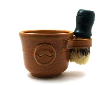 Mustache Shaving Mug, Brown Ceramic Moustache Shave Cup Brush Not Included