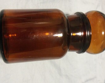 5 1/2 inch Vintage Amber Apothecary Jar with a Bubble Lid - Made in Belguim