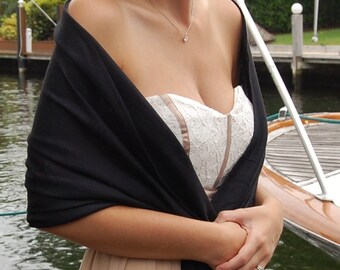 CARBON BLACK PASHMINA Shawl. Black Shawl. Scarf. Bridesmaid Shawl. Wedding Favor.