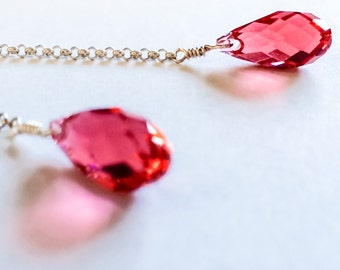 Swarovski Crystal Briolette Teardrop Earrings in Padparadscha
