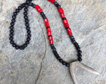 Deer Antler Necklace, Beaded Antler Necklace, Boho Necklace, Amazonite Necklace