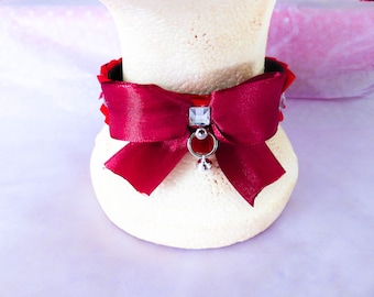 Red pleated collar with gems