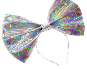 Giant Holographic Headbow ~ Silver