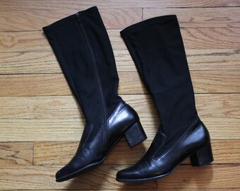 Vintage Ros Hommerson Black Leather Gogo Boots With Stretchy Skin Tight Calf Size 6