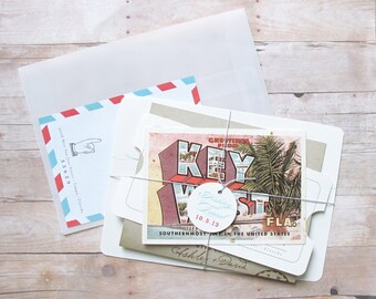 Vintage Travel - Bundled Wedding Invitation Suite with Tag, Postcard, Inserts - Destination Inspired Invitation Out-Of-Town Wedding Event