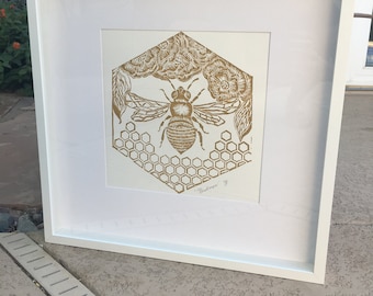 Bee keeper Linocut Print