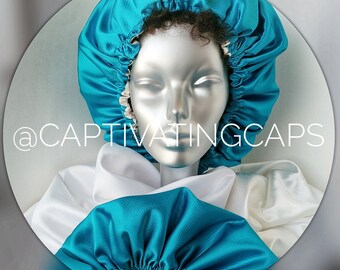 Caribbean Blue Reversible Bonnet, Mother's Day, Cruise, Makeup Artist, Photoshoot, Sleep Cap