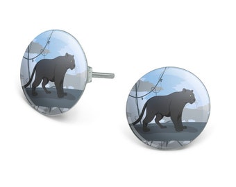 Black panther leopard jaguar forest novelty silver plated stud earrings
