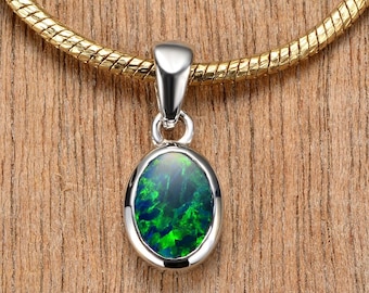 Solitaire Opal Pendant 925 Sterling Silver Unique Natural Australian Opal Jewelry SKU: 7x5_925