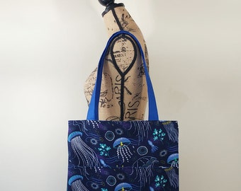Blue Tote Bag, Reversible Bag, Market Tote