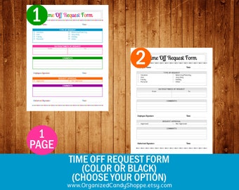 Time Off Request Form (Color or Black)(Choose Your Option) • PDF Printable