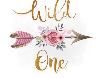 Wild one svg clipart, pink floral arrow Clipart, Boho watercolor arrow, nursery room decor, Vector Svg Png Jpeg Cricut & Silhouette