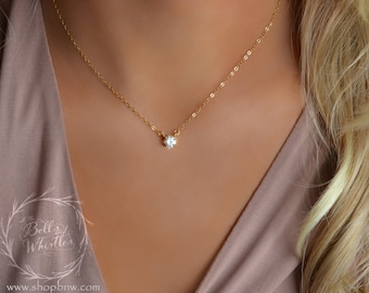 Diamond Necklace, Cubic Zirconia Necklace, Diamond Solitaire Necklace, CZ Necklace, bridesmaid gifts, solitaire, delicate diamond