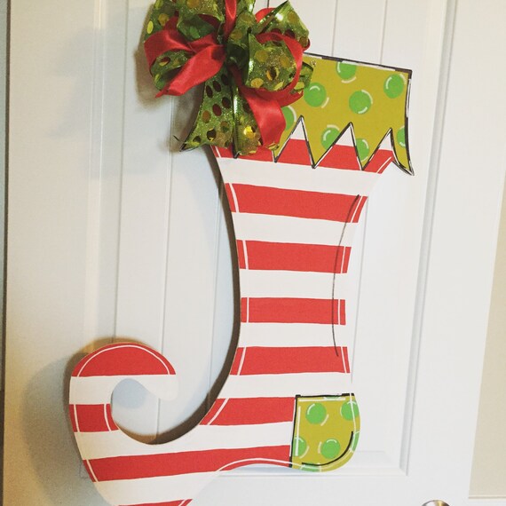 Items similar to Christmas Stocking Wood Door Hanger on Etsy