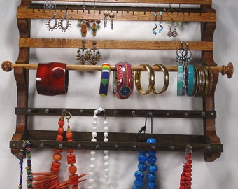 Distressed Barnwood Hanging Combo Earring Bracelet Necklace Holder Jewelry Storage Jewelry Display Jewelry Holder Jewelry Organizer