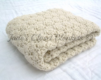 Crochet Baby Blanket, Baby Blanket, Crochet Off White Baby Blanket, Oatmeal, Neutral, travel stroller size