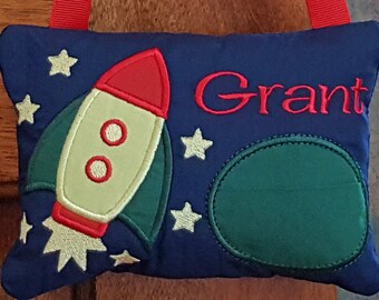 Personalized Tooth Fairy Pillow Boy Space Ship, Spaceship Personalized Tooth Pillow, Rocket Ship Tooth Pillow, Loose Tooth, ToothFairy