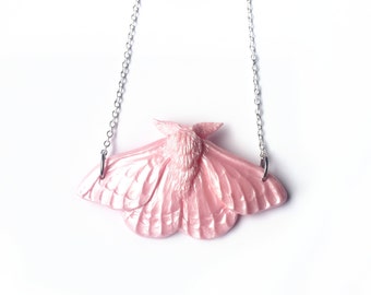 Pearlescent Moth Necklace - Resin Necklace - Resin Moth Pendant - Gothic Jewelry - Gothic Moth Necklace - Sculpted Necklace - Resin Art
