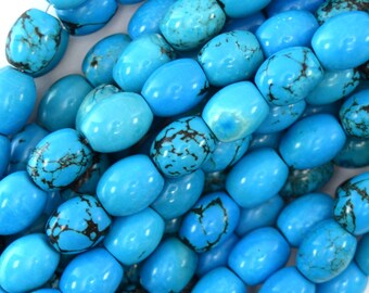 10mm blue turquoise barrel beads 16" strand 15806
