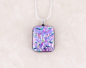 Pink fused glass dichroic pendant, textured pendant, small dichroic pendant, handmade dichroic pendant,