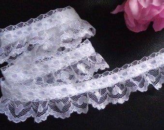 Ruffled Lace with Ribbon, 1+1/2 inch wide white price for 1 yard