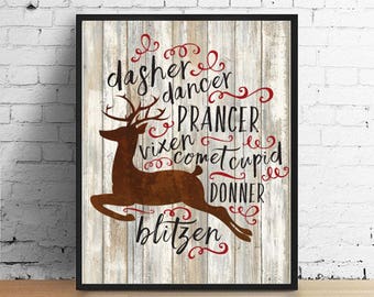 Reindeer Names / Instant Download Subway Art / DESIGN mini poster / 8X10 OR 8.5X11 DIY Printable / #Christmas #Reindeer #HomeDecor