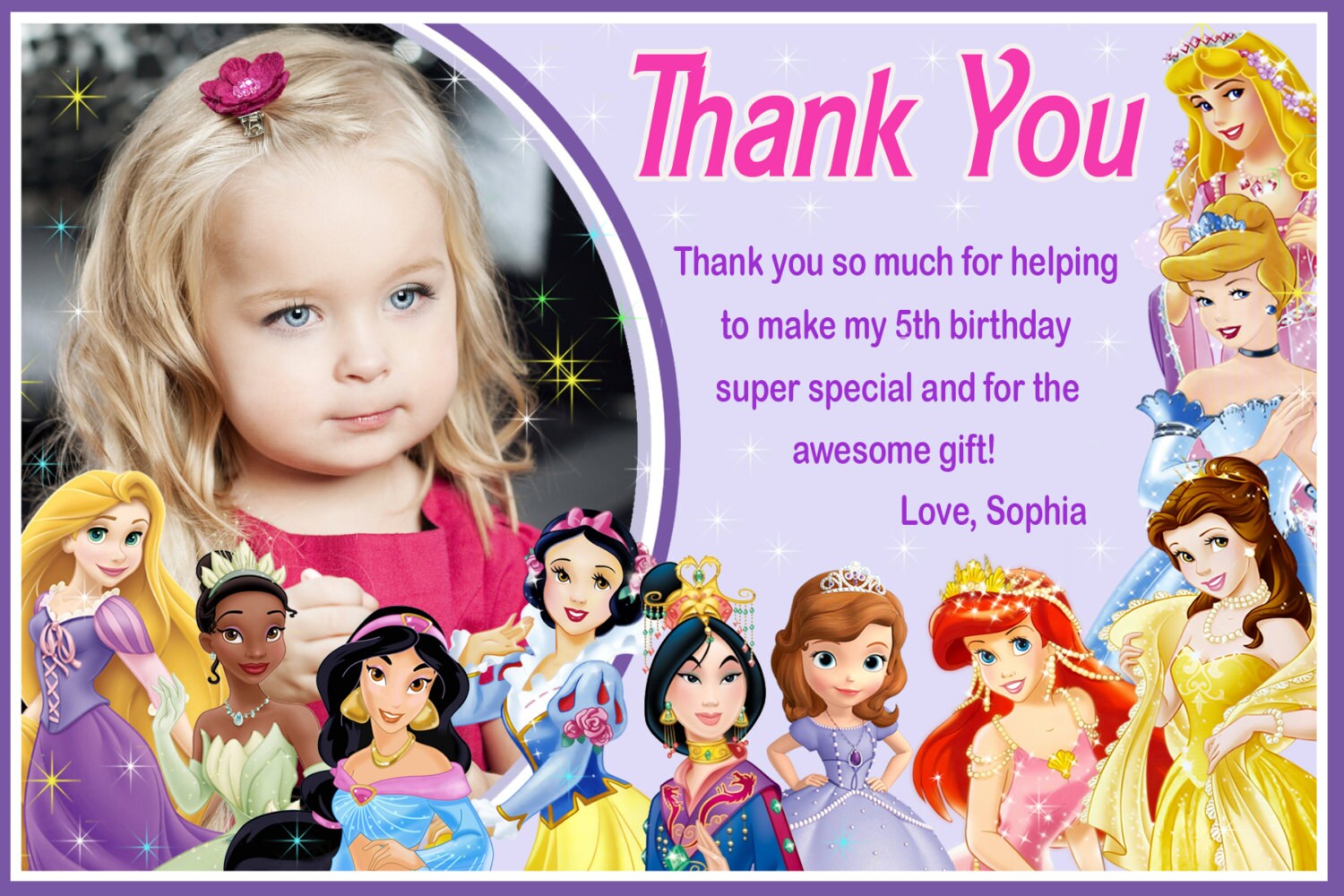 Princess thank you card disney princess thank you card