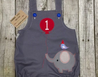 Grey Elephant Circus First Birthday Romper