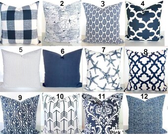 BLUE THROW Pillows Navy Blue Throw Pillows Blue Pillow Covers Dark Blue Decorative Throw Pillow Covers All Sizes 18x18 16 20 Euro Shams