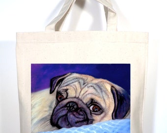 Pug Tote, Pug Tote Bag, Personalized Pug Gift, Pug Shopping Bag, Pug Book Bag