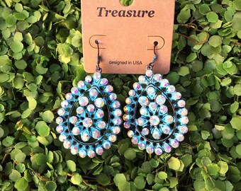 Beautiful patina Rhinestone Teardrop Earrings