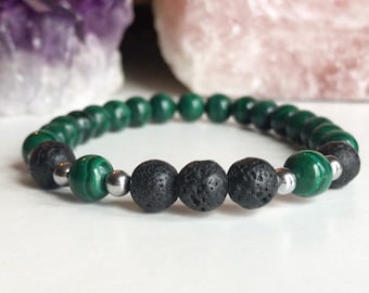 Genuine Malachite Bracelet // Lava Stone