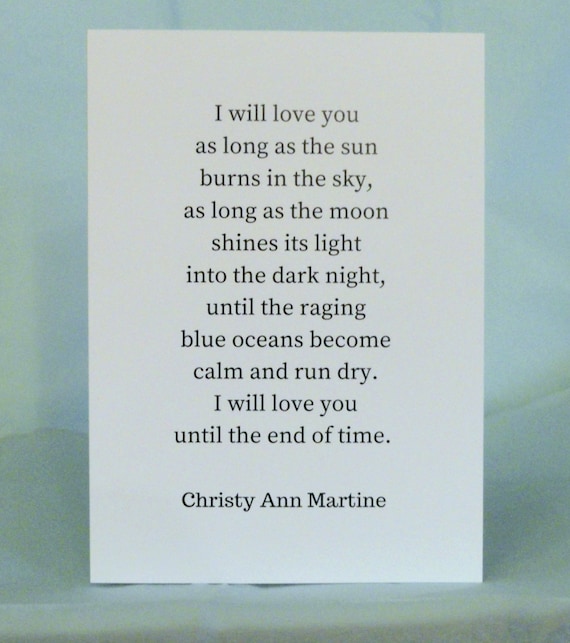 Anniversary Cards - Romantic Greeting Card for Him or Her - Until the End of Time Poem by Christy Ann Martine