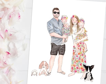 family portrait, custom illustration, christmas gift, custom portrait, watercolor portrait. custom family art, personalized, gift