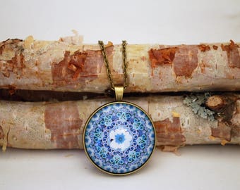 Kaleidoscope Blue, Multi-Color, or Pink, Large Pendant Necklace in Silver or Bronze