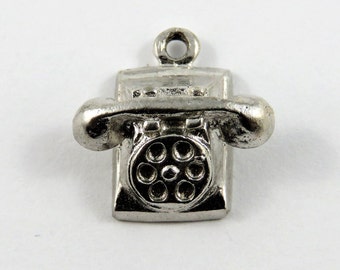 Rotary Dial Telephone Sterling Silver Charm or Pendant.