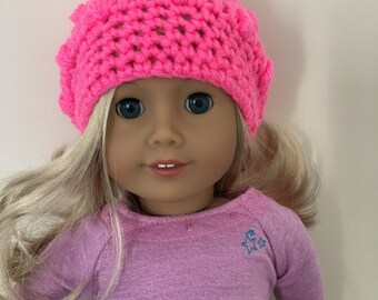 18 inch doll hat, doll slouchy hat, doll hat, doll accessories, crochet doll hat, dolls clothes, pink, (will fit American Girl doll).