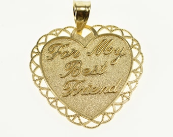 14k For My Best Friend Embossed Pitted Texture Heart Pendant Gold