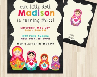 Russian Doll Invitation, Nesting Doll Invitation, Matryoshka Invitation, Babushka Doll, Doll Birthday Invitation