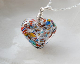 Silver Klimt Murano Double Heart Glass Necklace