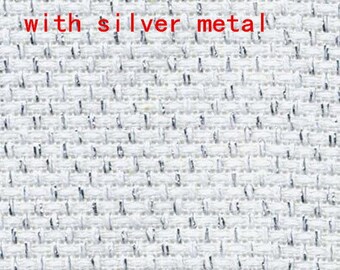 14ct white cross stitch cotton aida fabric with metallic silver thread in it