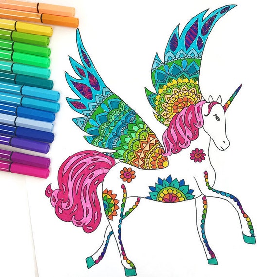 Downloadable Unicorn  Coloring  Page  adult coloring  page 