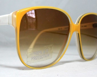Vintage 80s Large Sunglasses. Yellow and White Lacoste Sunglasses. NOS