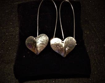 Silver Hammered Heart Earrings